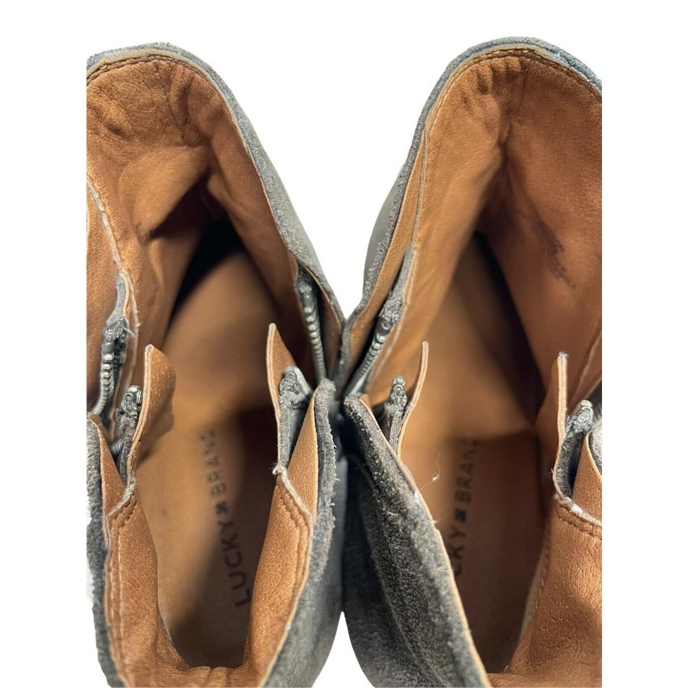 Lucky Brand Shoes Womens 9 Brenon Iron Gray Suede Leather Ankle Zip Booties - Picture 11 of 12